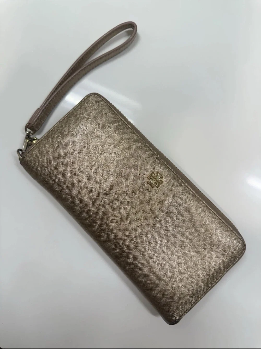 Tory Burch Leather Wristlet Wallet, Gold Metallic